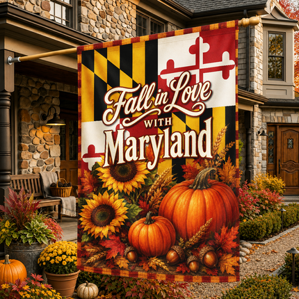 Maryland Fall in Love Pumpkin Sunflower Autumn Harvest Flag