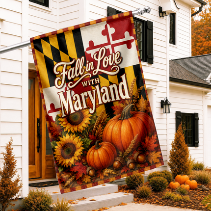 Maryland Fall in Love Pumpkin Sunflower Autumn Harvest Flag