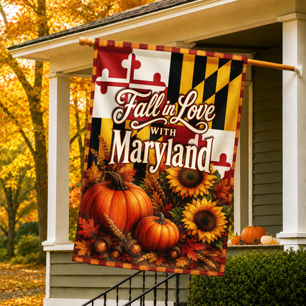 Maryland Fall in Love Pumpkin Sunflower Autumn Harvest Flag