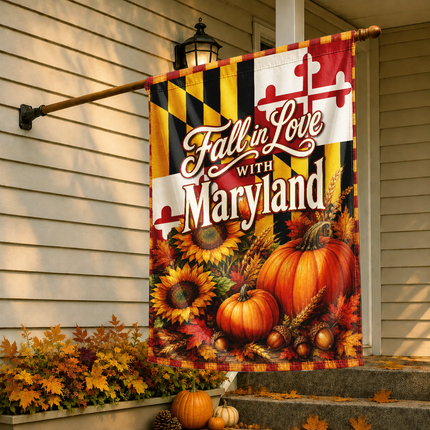 Maryland Fall in Love Pumpkin Sunflower Autumn Harvest Flag