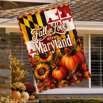 Maryland Fall in Love Pumpkin Sunflower Autumn Harvest Flag