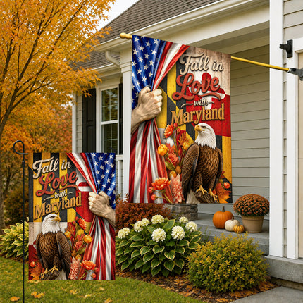 Maryland Fall Flag Fall in Love Patriotic Eagle Autumn Decor