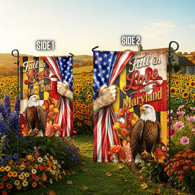Maryland Fall Flag Fall in Love Patriotic Eagle Autumn Decor