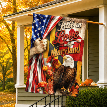 Maryland Fall Flag Fall in Love Patriotic Eagle Autumn Decor