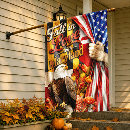Maryland Fall Flag Fall in Love Patriotic Eagle Autumn Decor