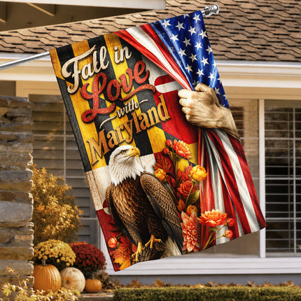 Maryland Fall Flag Fall in Love Patriotic Eagle Autumn Decor
