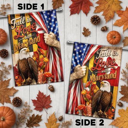 Maryland Fall Flag Fall in Love Patriotic Eagle Autumn Decor
