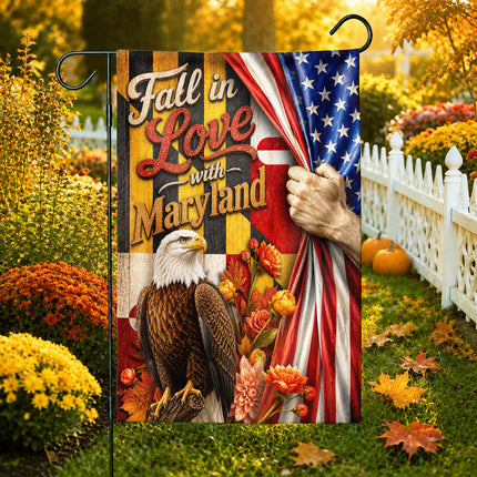 Maryland Fall Flag Fall in Love Patriotic Eagle Autumn Decor