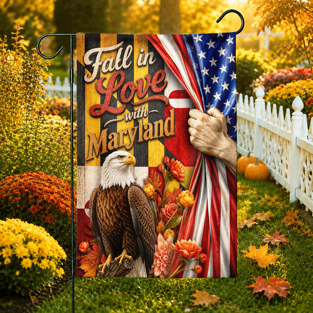 Maryland Fall Flag Fall in Love Patriotic Eagle Autumn Decor