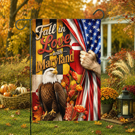 Maryland Fall Flag Fall in Love Patriotic Eagle Autumn Decor