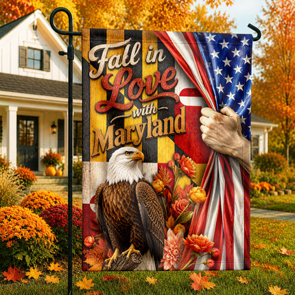 Maryland Fall Flag Fall in Love Patriotic Eagle Autumn Decor