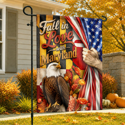 Maryland Fall Flag Fall in Love Patriotic Eagle Autumn Decor