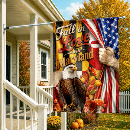 Maryland Fall Flag Fall in Love Patriotic Eagle Autumn Decor