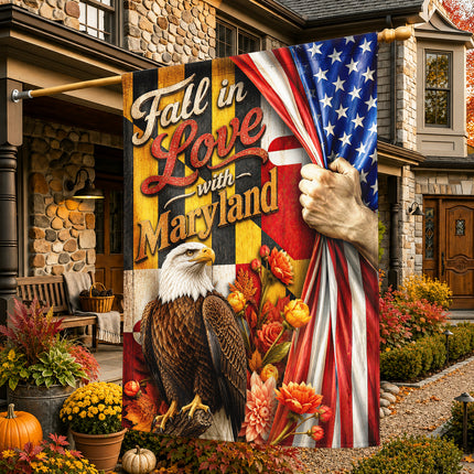 Maryland Fall Flag Fall in Love Patriotic Eagle Autumn Decor