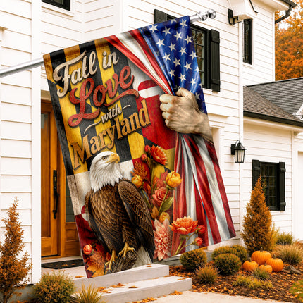 Maryland Fall Flag Fall in Love Patriotic Eagle Autumn Decor