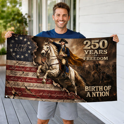 George Washington 250 Years of Freedom Birth of a Nation Pledge House Flag