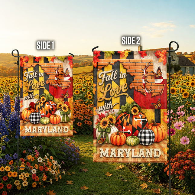 Maryland Fall Flag Fall in Love Pumpkin Harvest Garden Decor
