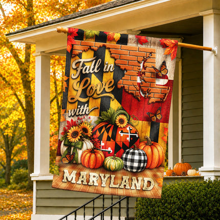 Maryland Fall Flag Fall in Love Pumpkin Harvest Garden Decor