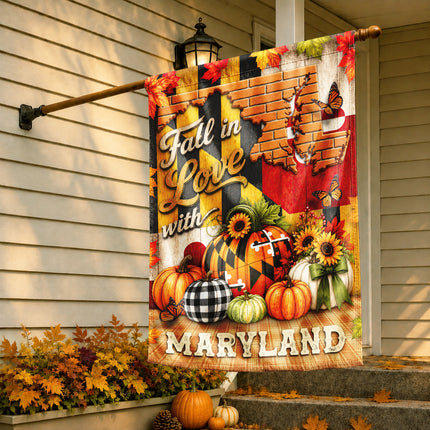 Maryland Fall Flag Fall in Love Pumpkin Harvest Garden Decor