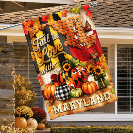 Maryland Fall Flag Fall in Love Pumpkin Harvest Garden Decor