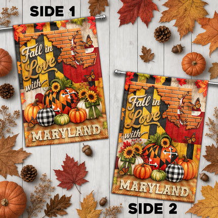 Maryland Fall Flag Fall in Love Pumpkin Harvest Garden Decor