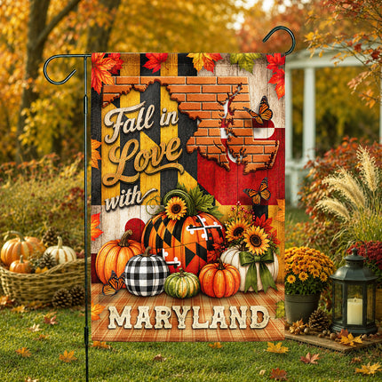 Maryland Fall Flag Fall in Love Pumpkin Harvest Garden Decor