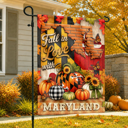 Maryland Fall Flag Fall in Love Pumpkin Harvest Garden Decor