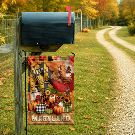 Maryland Fall Flag Fall in Love Pumpkin Harvest Garden Decor