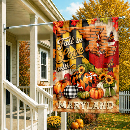 Maryland Fall Flag Fall in Love Pumpkin Harvest Garden Decor