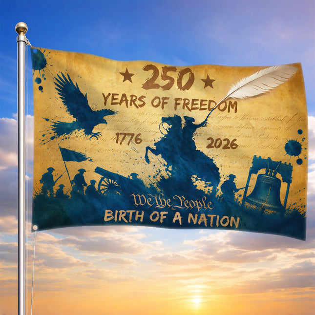 United States 250 Years of Freedom Vintage Watercolor Birth of a Nation House Flag