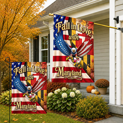 Maryland Fall in Love Eagle Patriotic Autumn State Flag