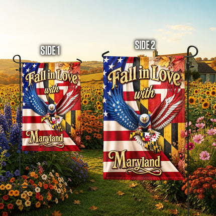 Maryland Fall in Love Eagle Patriotic Autumn State Flag