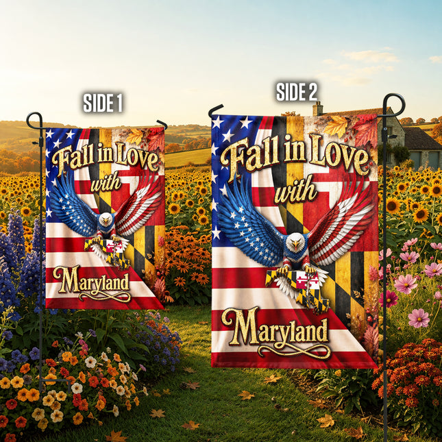 Maryland Fall in Love Eagle Patriotic Autumn State Flag