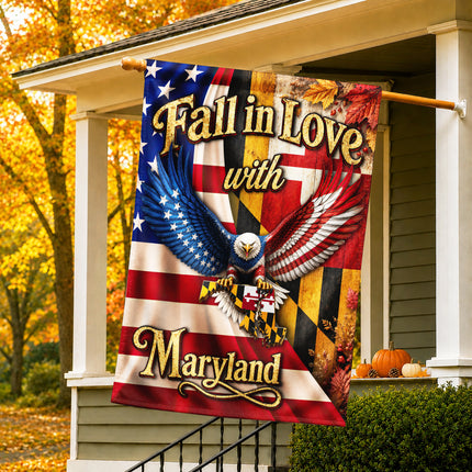 Maryland Fall in Love Eagle Patriotic Autumn State Flag