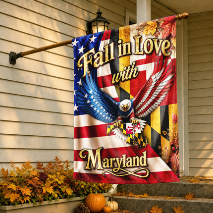 Maryland Fall in Love Eagle Patriotic Autumn State Flag