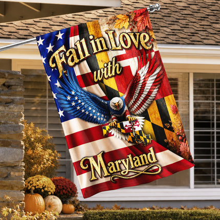 Maryland Fall in Love Eagle Patriotic Autumn State Flag