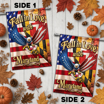 Maryland Fall in Love Eagle Patriotic Autumn State Flag