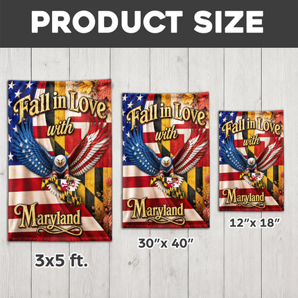 Maryland Fall in Love Eagle Patriotic Autumn State Flag