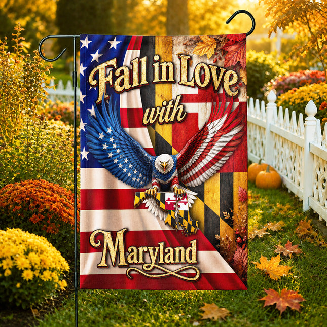 Maryland Fall in Love Eagle Patriotic Autumn State Flag