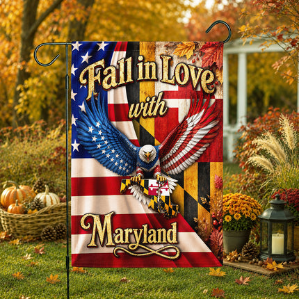 Maryland Fall in Love Eagle Patriotic Autumn State Flag