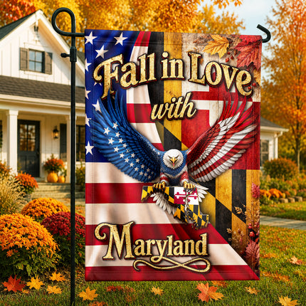Maryland Fall in Love Eagle Patriotic Autumn State Flag