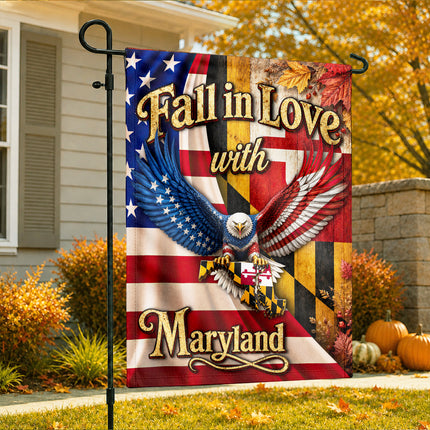 Maryland Fall in Love Eagle Patriotic Autumn State Flag