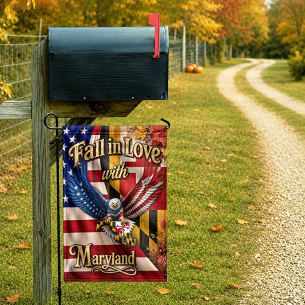 Maryland Fall in Love Eagle Patriotic Autumn State Flag