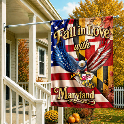 Maryland Fall in Love Eagle Patriotic Autumn State Flag
