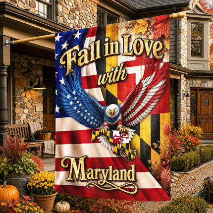 Maryland Fall in Love Eagle Patriotic Autumn State Flag