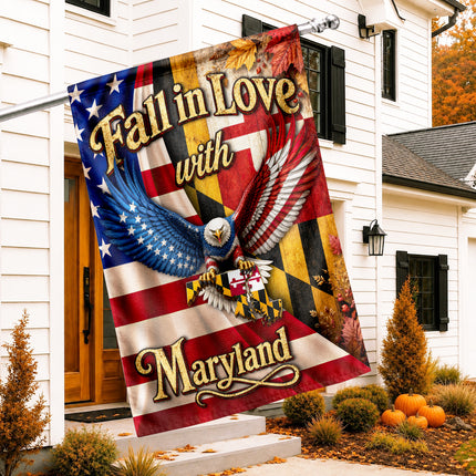 Maryland Fall in Love Eagle Patriotic Autumn State Flag
