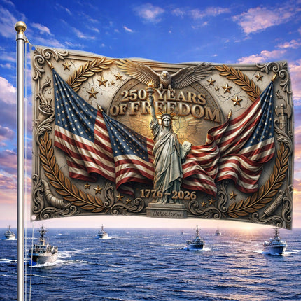 United States 250 Years of Freedom Ornate Stone Statue of Liberty House Flag