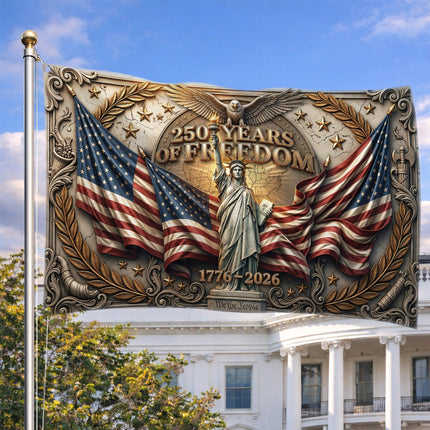 United States 250 Years of Freedom Ornate Stone Statue of Liberty House Flag