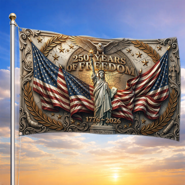 United States 250 Years of Freedom Ornate Stone Statue of Liberty House Flag