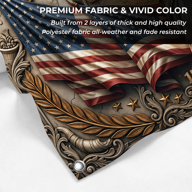 United States 250 Years of Freedom Ornate Stone Statue of Liberty House Flag